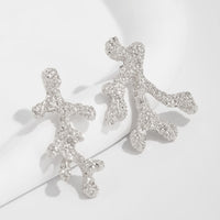 Thumbnail for Trendy Gold Silver Tone Textured Coral Earrings - ArtGalleryZen