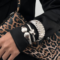 Thumbnail for Trendy Gold Silver Tone Water Ripple Bangle Bracelet Set - ArtGalleryZen