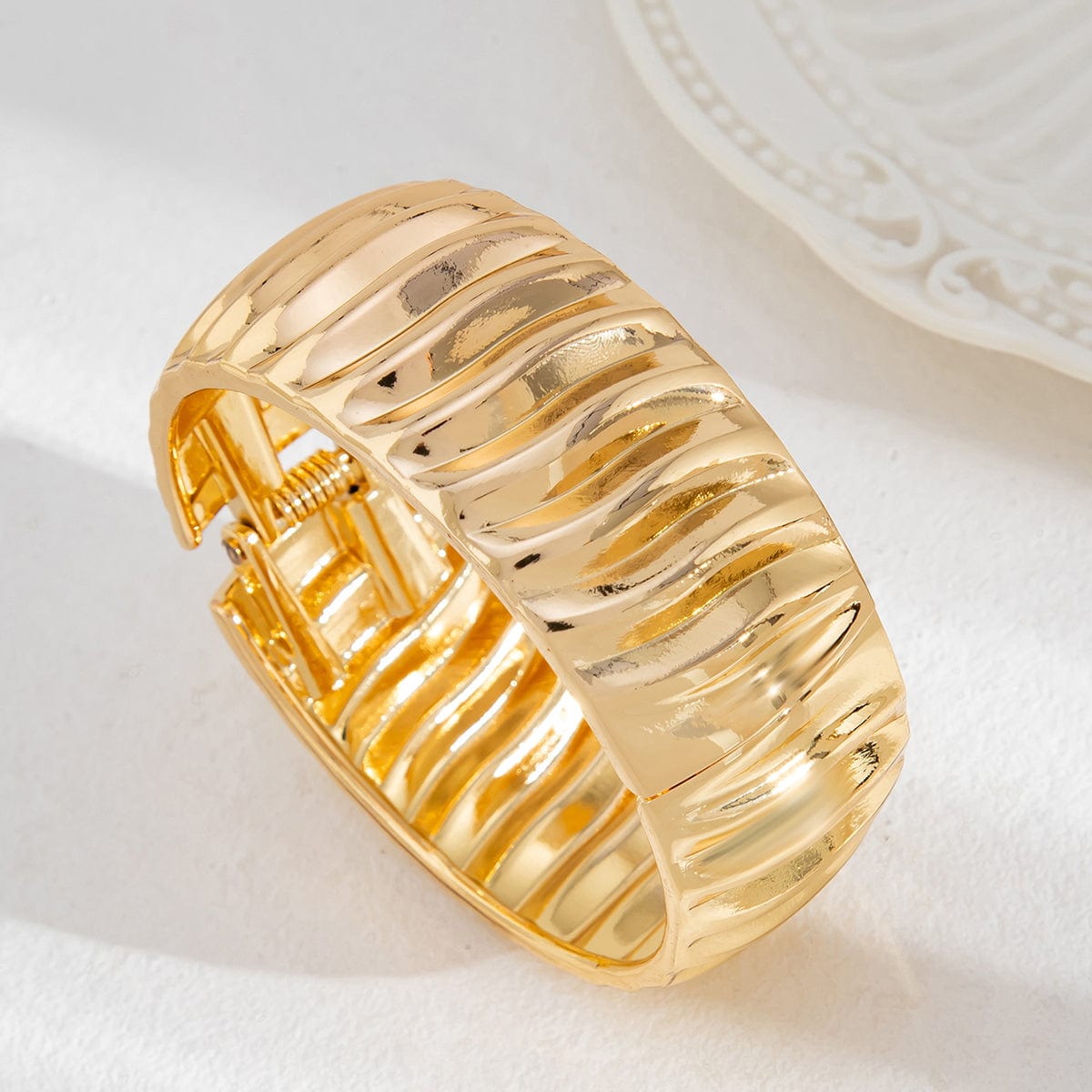 Trendy Gold Silver Tone Water Ripple Bangle Bracelet Set - ArtGalleryZen