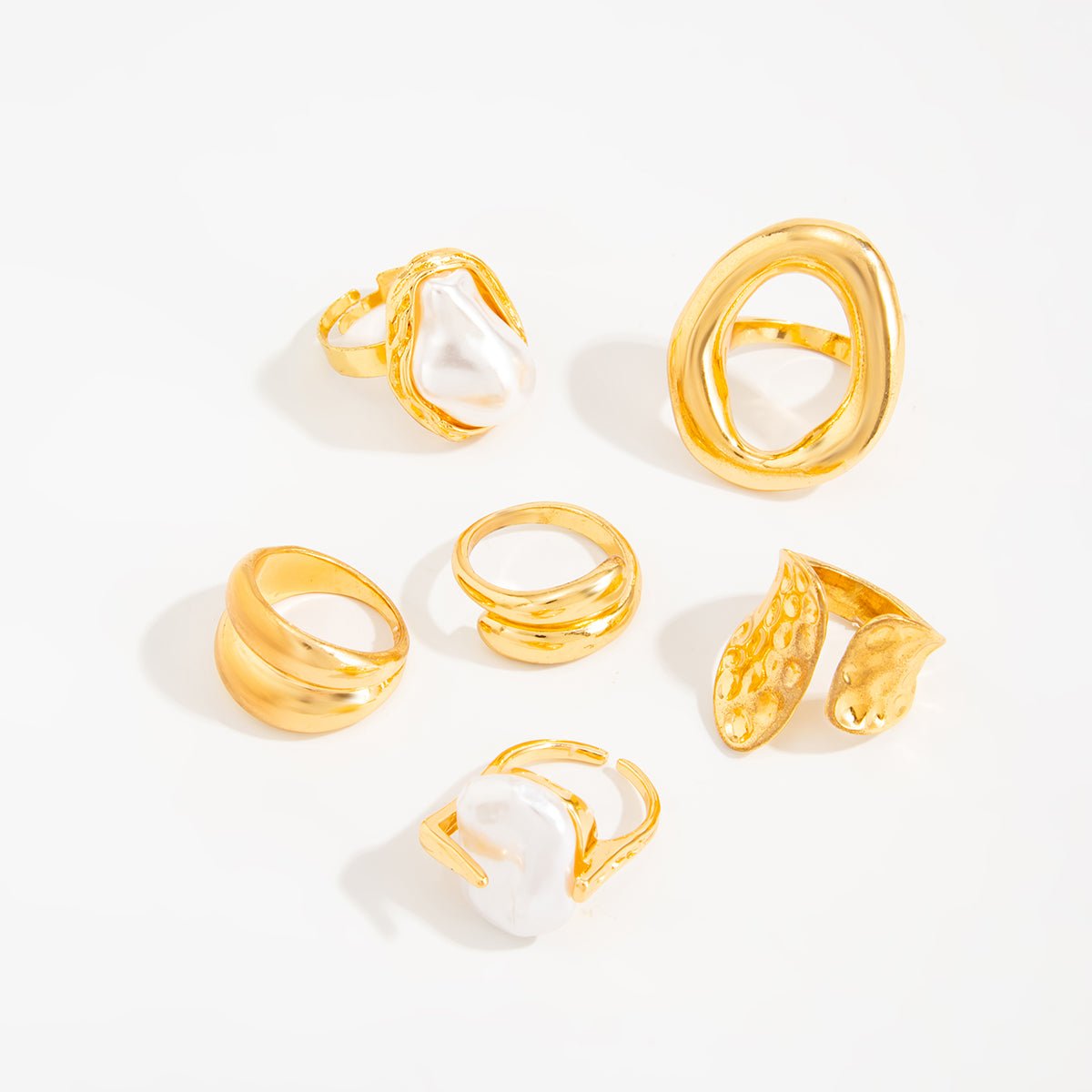 Trendy Gold Tone Irregular Pearl Hoop Waterdrop Ring Set - ArtGalleryZen