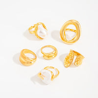 Thumbnail for Trendy Gold Tone Irregular Pearl Hoop Waterdrop Ring Set - ArtGalleryZen