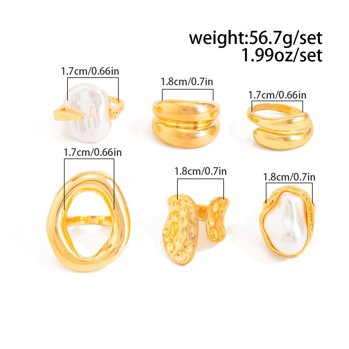 Trendy Gold Tone Irregular Pearl Hoop Waterdrop Ring Set - ArtGalleryZen
