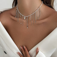 Thumbnail for Trendy Heart Chain Tassel Crystal Choker Necklace - ArtGalleryZen