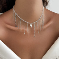 Thumbnail for Trendy Heart Chain Tassel Crystal Choker Necklace - ArtGalleryZen