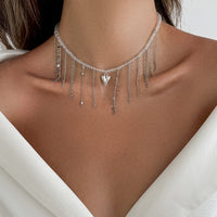 Thumbnail for Trendy Heart Chain Tassel Crystal Choker Necklace - ArtGalleryZen