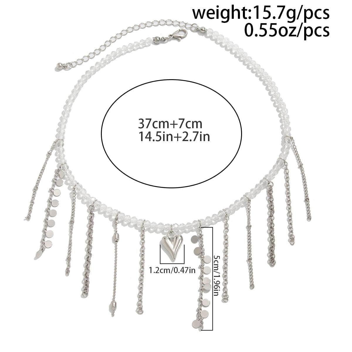 Trendy Heart Chain Tassel Crystal Choker Necklace - ArtGalleryZen