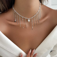 Thumbnail for Trendy Heart Chain Tassel Crystal Choker Necklace - ArtGalleryZen