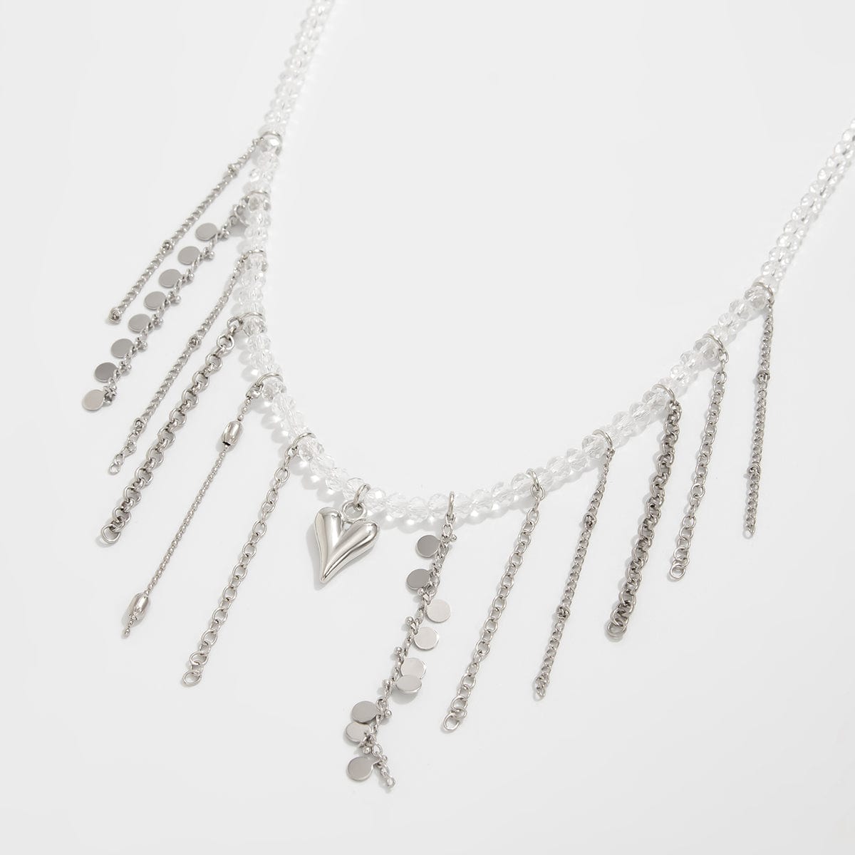 Trendy Heart Chain Tassel Crystal Choker Necklace - ArtGalleryZen