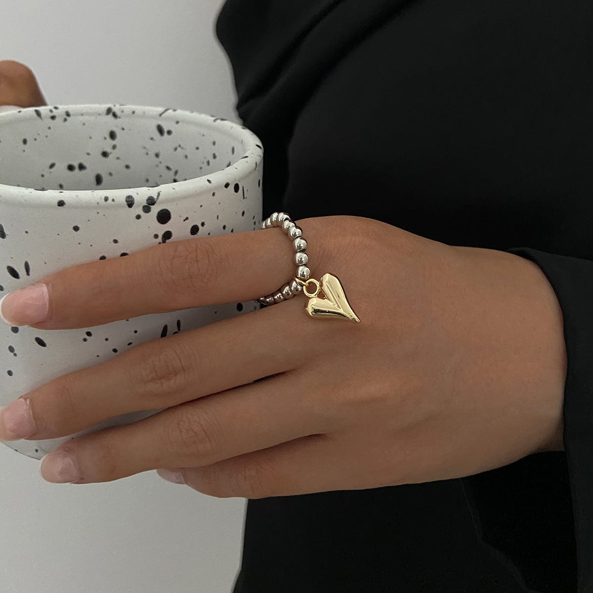 Trendy Heart Dangle Beaded Ring - ArtGalleryZen