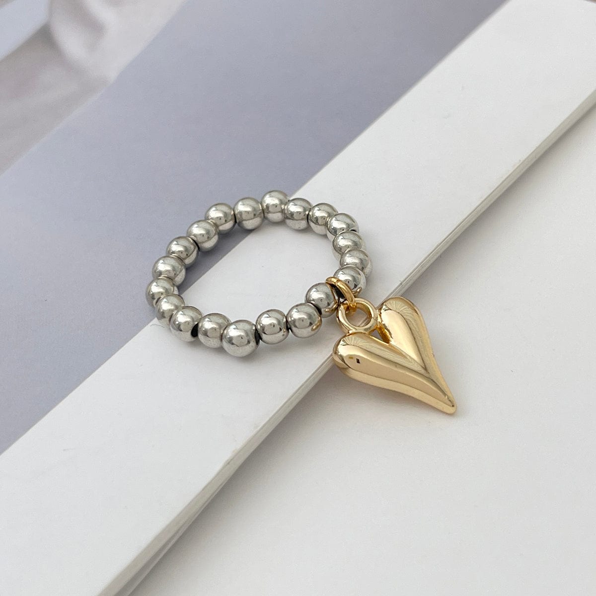 Trendy Heart Dangle Beaded Ring - ArtGalleryZen