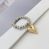 Thumbnail for Trendy Heart Dangle Beaded Ring - ArtGalleryZen