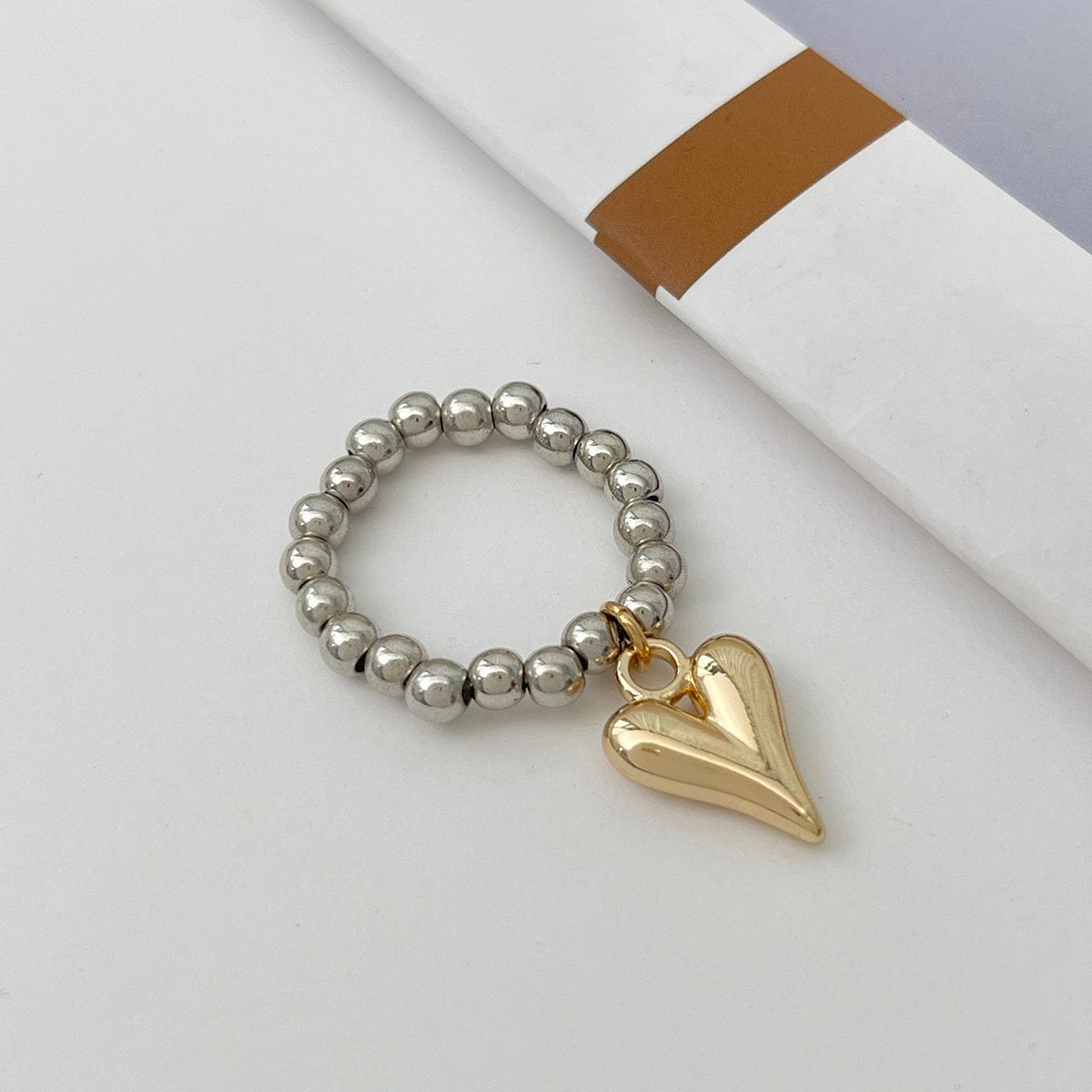 Trendy Heart Dangle Beaded Ring - ArtGalleryZen