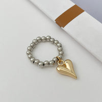 Thumbnail for Trendy Heart Dangle Beaded Ring - ArtGalleryZen
