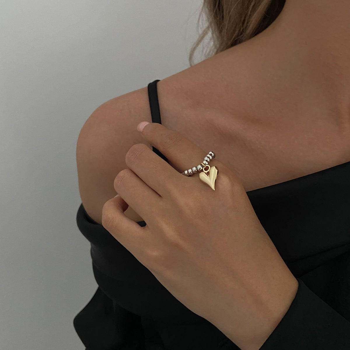 Trendy Heart Dangle Beaded Ring - ArtGalleryZen