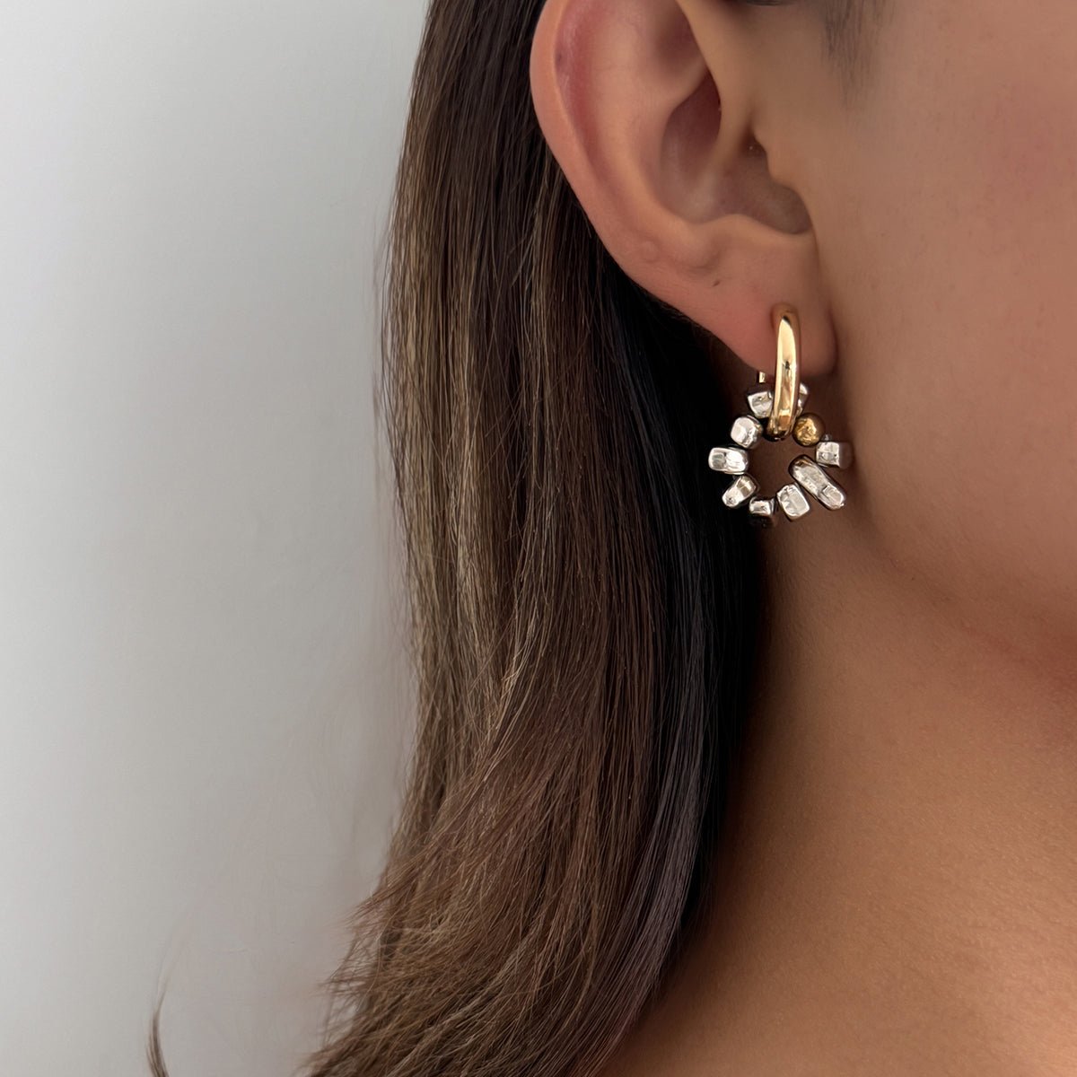 Trendy Heart Irregular Beaded Dangle Huggie Hoop Earrings - ArtGalleryZen