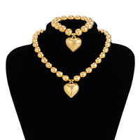 Thumbnail for Trendy Heart Pendant Ball Chain Bracelet Necklace Set - ArtGalleryZen