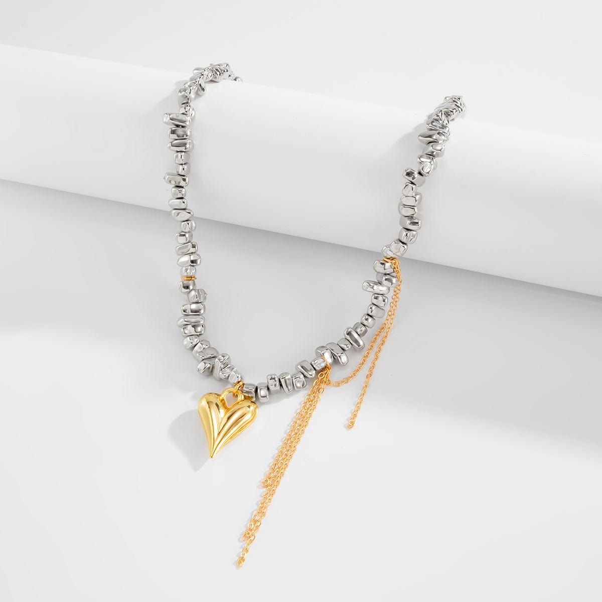 Trendy Heart Pendant Irregular Beaded Tassel Chain Necklace - ArtGalleryZen