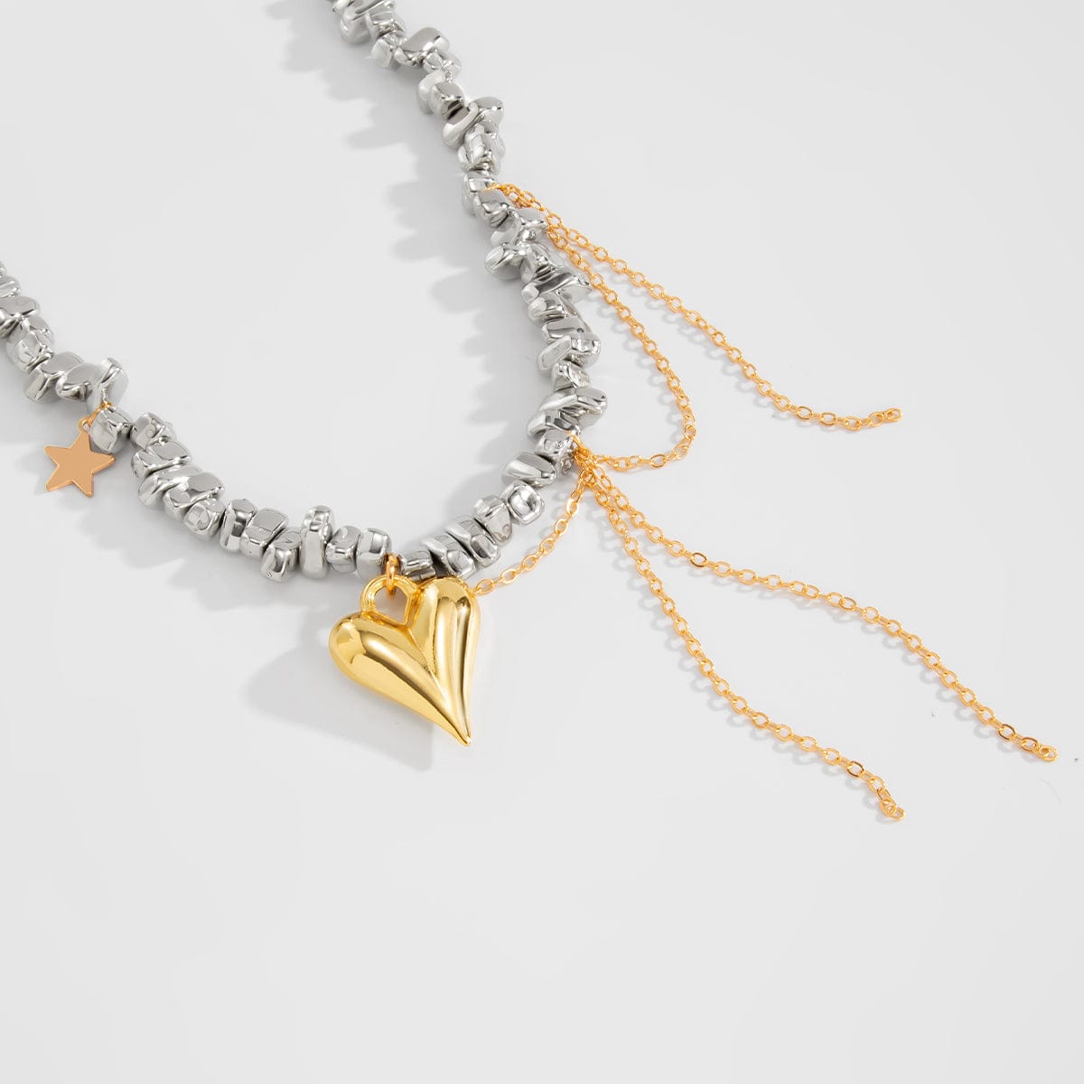 Trendy Heart Pendant Irregular Beaded Tassel Chain Necklace - ArtGalleryZen