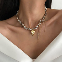 Thumbnail for Trendy Heart Pendant Irregular Beaded Tassel Chain Necklace - ArtGalleryZen