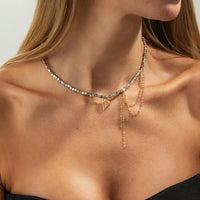 Thumbnail for Trendy Heart Pendant Square Beaded Chain Tassel Necklace - ArtGalleryZen