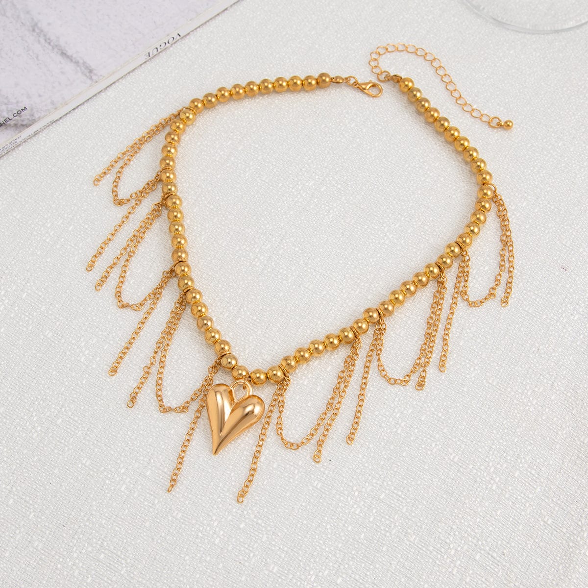 Trendy Heart Tassel Ball Chain Necklace - ArtGalleryZen