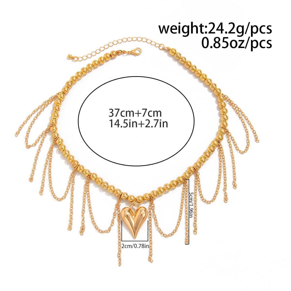 Trendy Heart Tassel Ball Chain Necklace - ArtGalleryZen