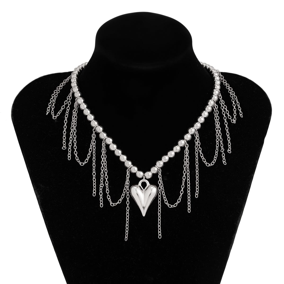 Trendy Heart Tassel Ball Chain Necklace - ArtGalleryZen