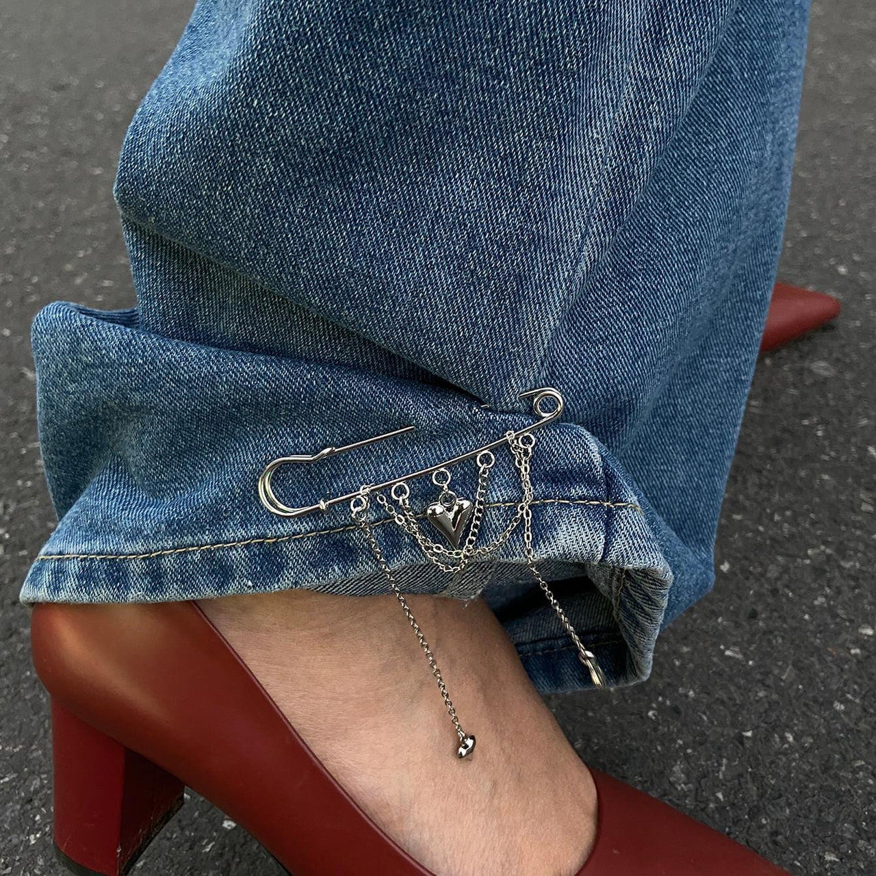 Trendy Heart Tassel Chain Trouser Pin - ArtGalleryZen