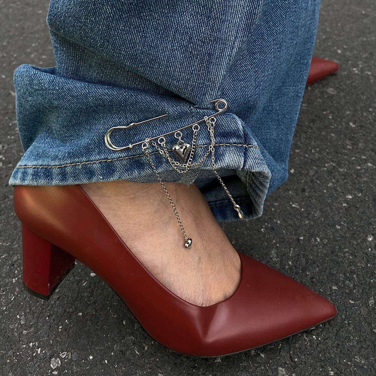 Trendy Heart Tassel Chain Trouser Pin - ArtGalleryZen