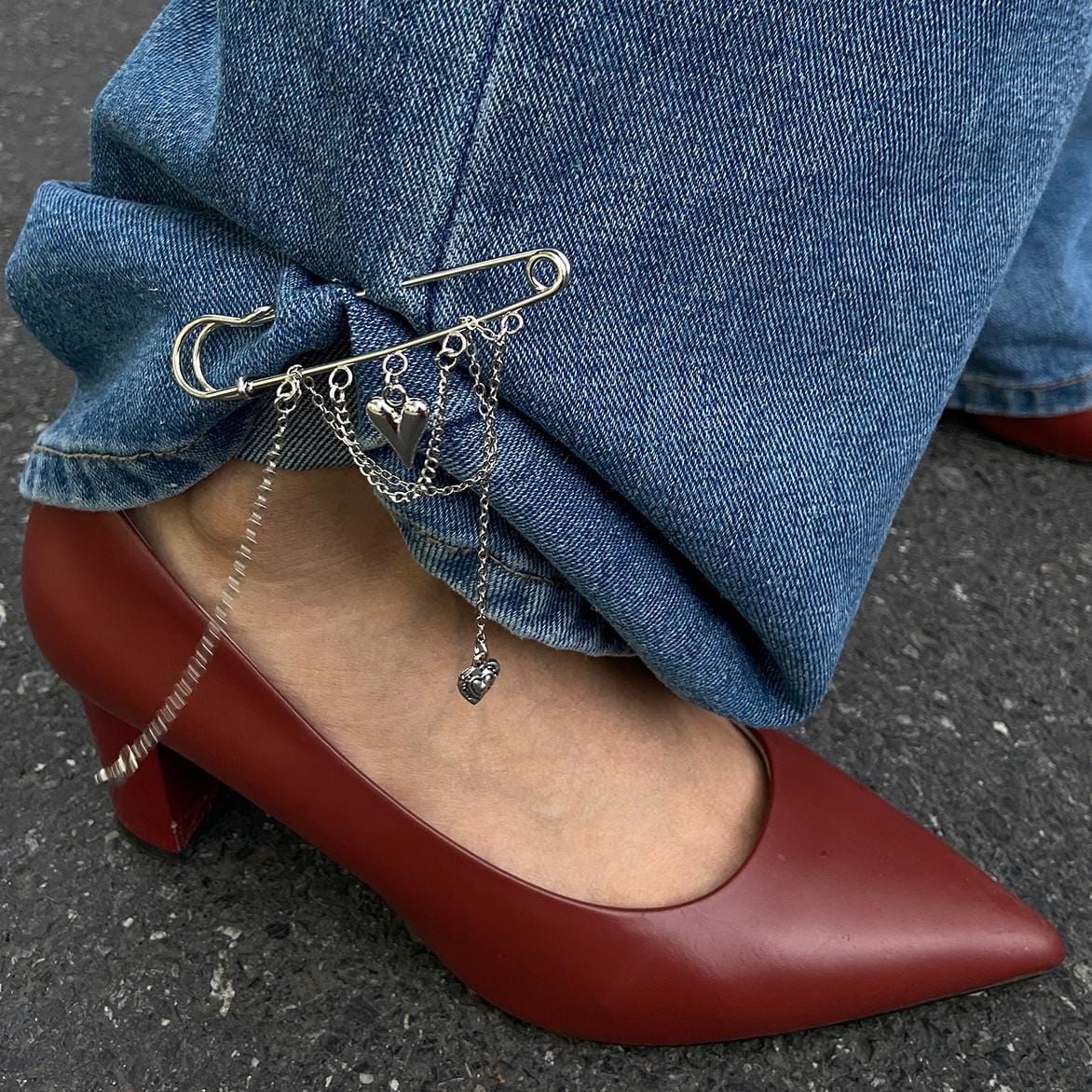 Trendy Heart Tassel Chain Trouser Pin - ArtGalleryZen