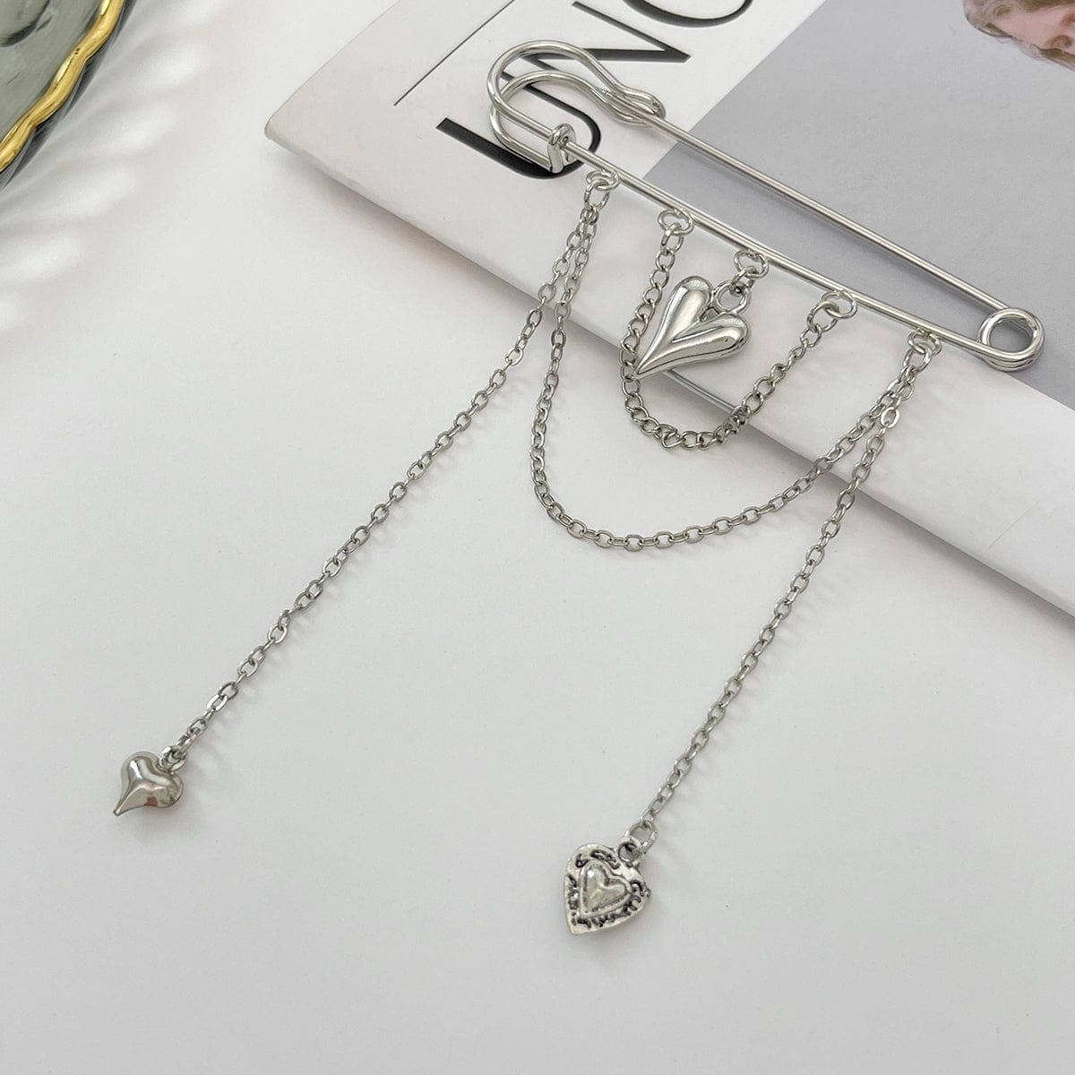 Trendy Heart Tassel Chain Trouser Pin - ArtGalleryZen