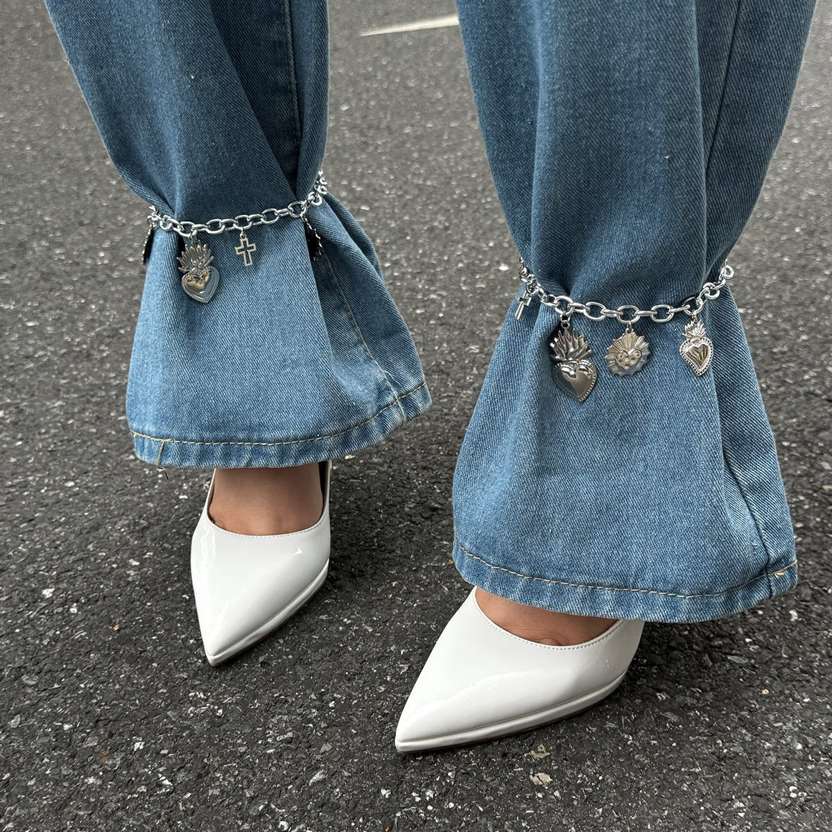 Trendy Hollow Cross Flame Heart Charm Anklet - ArtGalleryZen