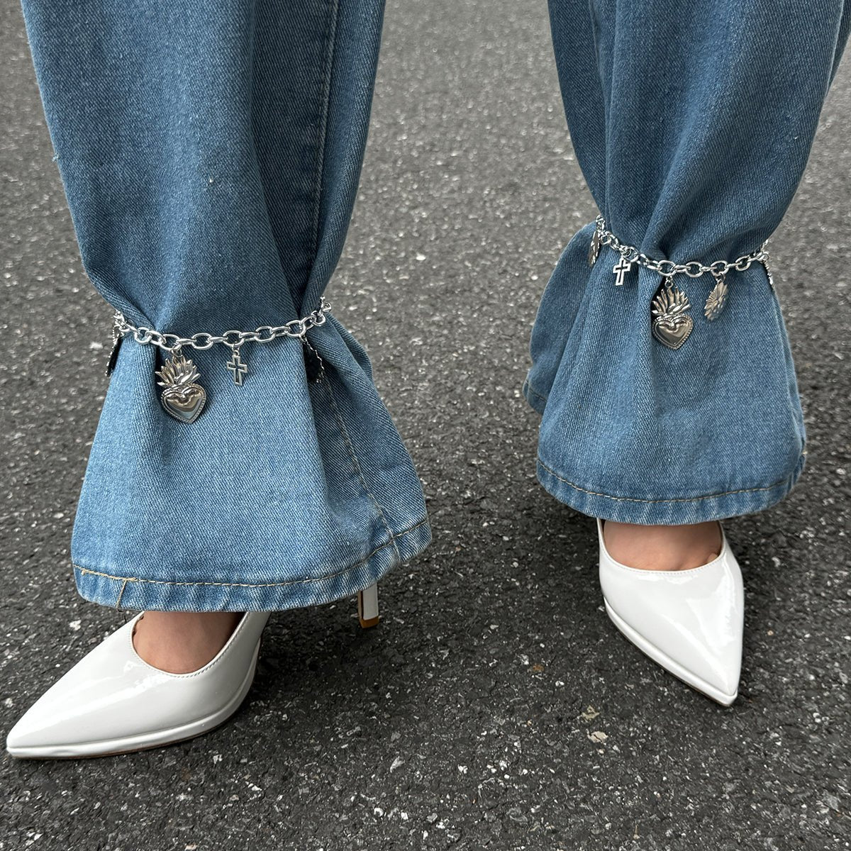 Trendy Hollow Cross Flame Heart Charm Anklet - ArtGalleryZen