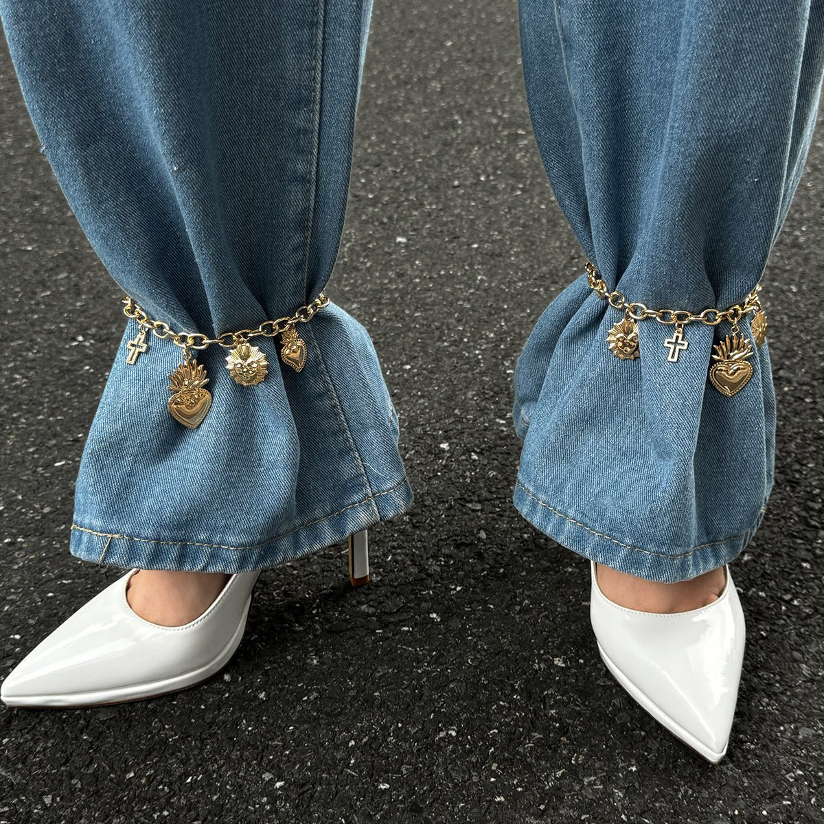 Trendy Hollow Cross Flame Heart Charm Anklet - ArtGalleryZen