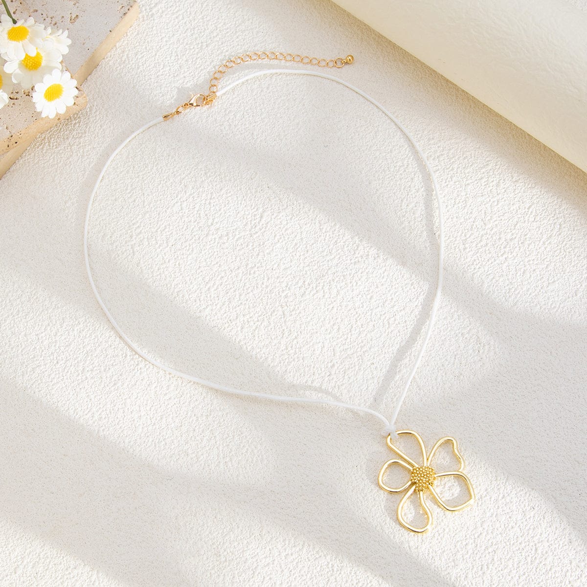 Trendy Hollow Flower Pendant Wax Cord String Necklace - ArtGalleryZen