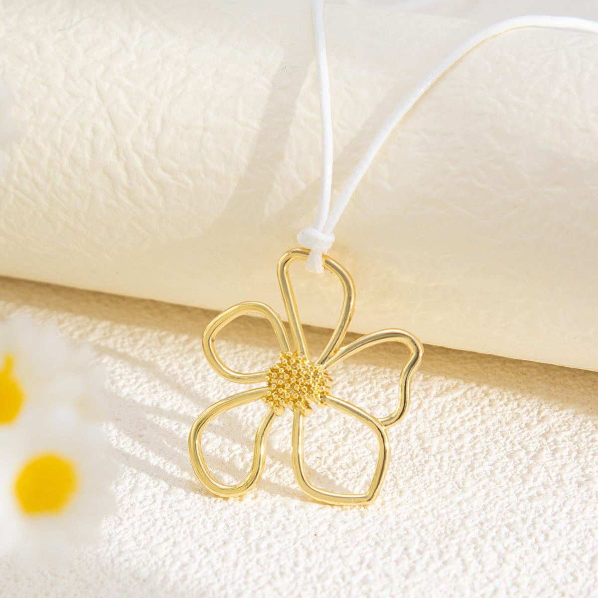 Trendy Hollow Flower Pendant Wax Cord String Necklace - ArtGalleryZen