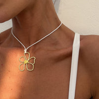 Thumbnail for Trendy Hollow Flower Pendant Wax Cord String Necklace - ArtGalleryZen