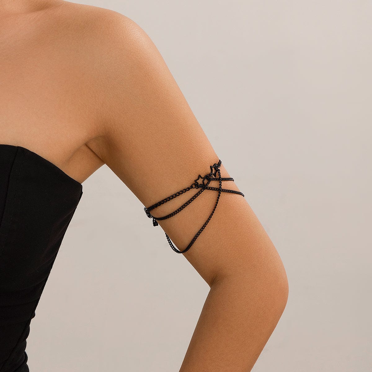 Trendy Hollow Star Layering Curb Arm Chain - ArtGalleryZen