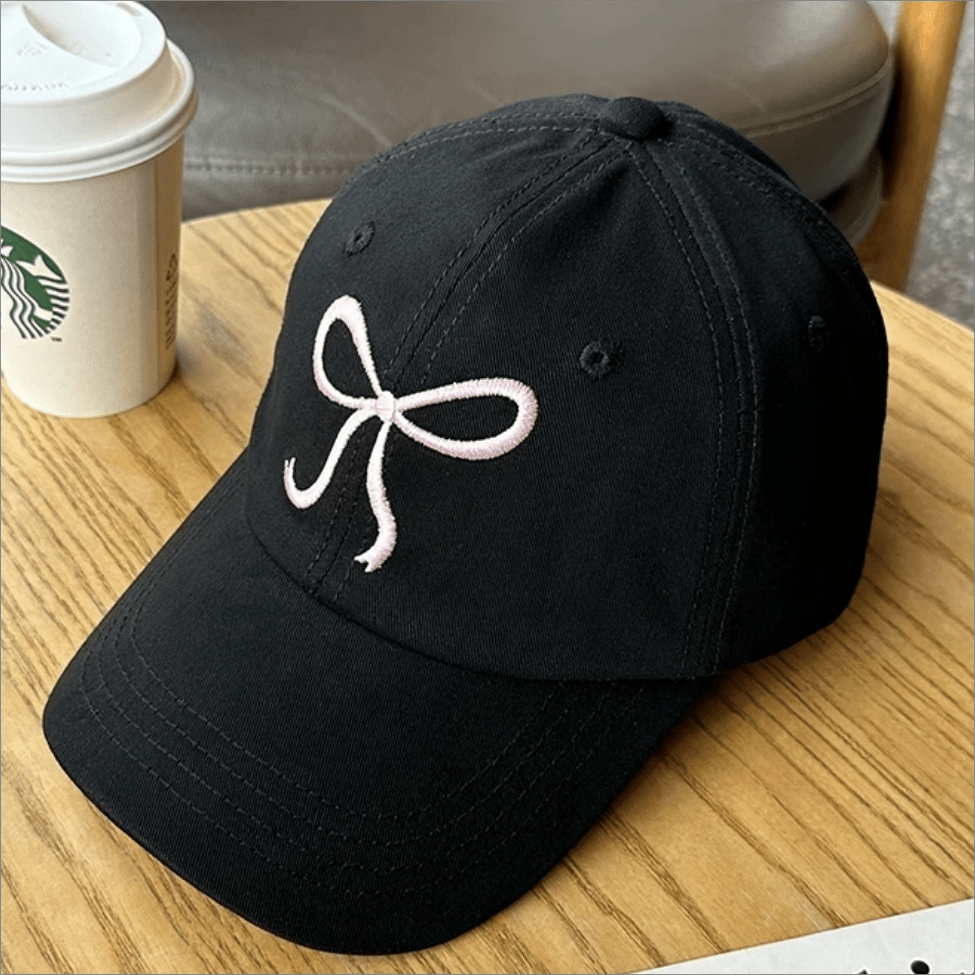 Trendy Korean Embroidered Bowknot Adjustable Baseball Cap