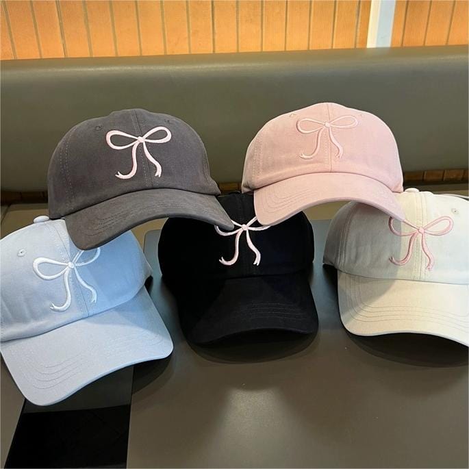 Trendy Korean Embroidered Bowknot Adjustable Baseball Cap