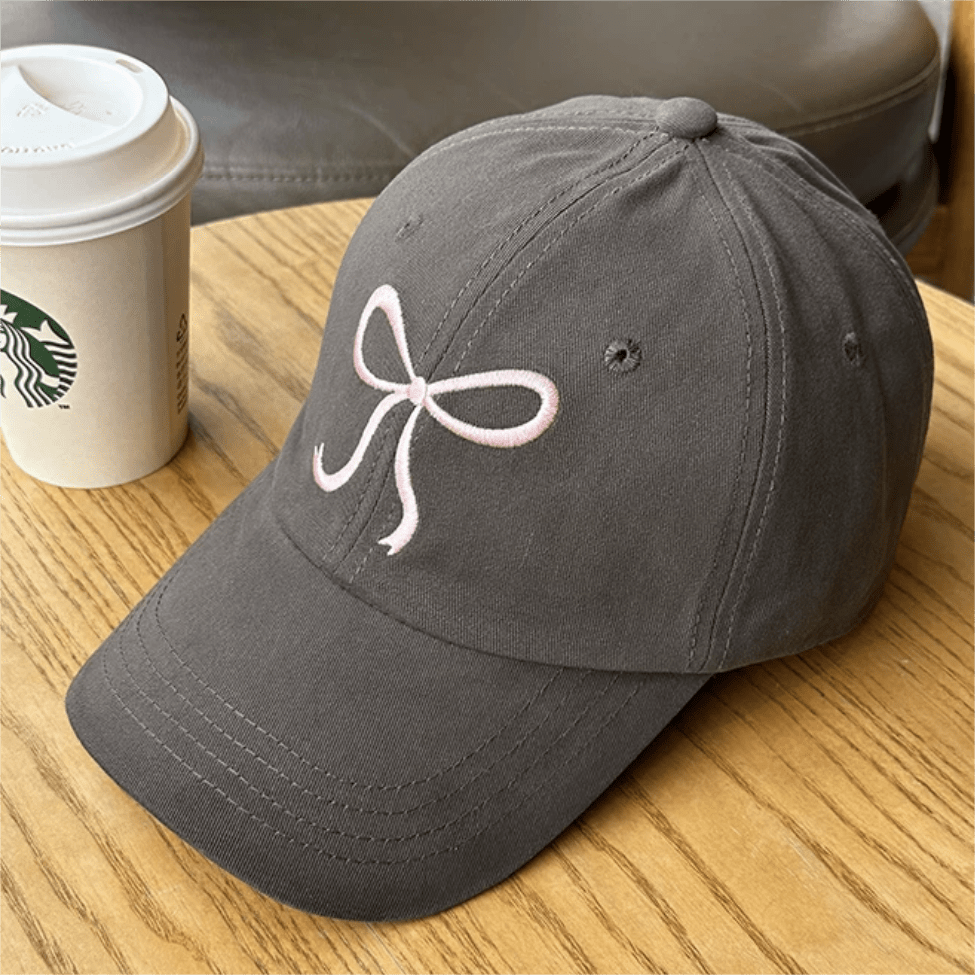 Trendy Korean Embroidered Bowknot Adjustable Baseball Cap