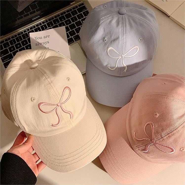 Trendy Korean Embroidered Bowknot Adjustable Baseball Cap