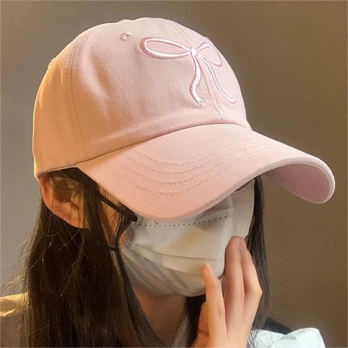 Trendy Korean Embroidered Bowknot Adjustable Baseball Cap