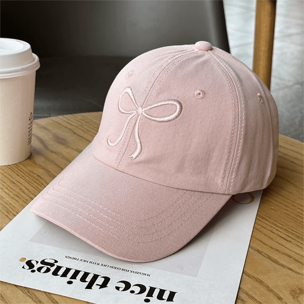 Trendy Korean Embroidered Bowknot Adjustable Baseball Cap