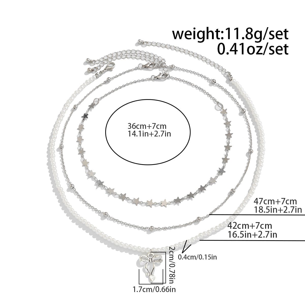 Trendy Layered Bowknot Charm Star Pearl Chain Necklace Set - ArtGalleryZen