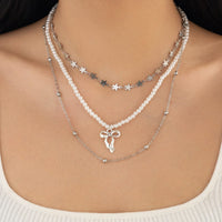 Thumbnail for Trendy Layered Bowknot Charm Star Pearl Chain Necklace Set