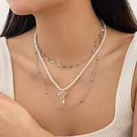 Thumbnail for Trendy Layered Bowknot Charm Star Pearl Chain Necklace Set