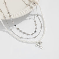 Thumbnail for Trendy Layered Bowknot Charm Star Pearl Chain Necklace Set