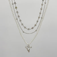 Thumbnail for Trendy Layered Bowknot Charm Star Pearl Chain Necklace Set