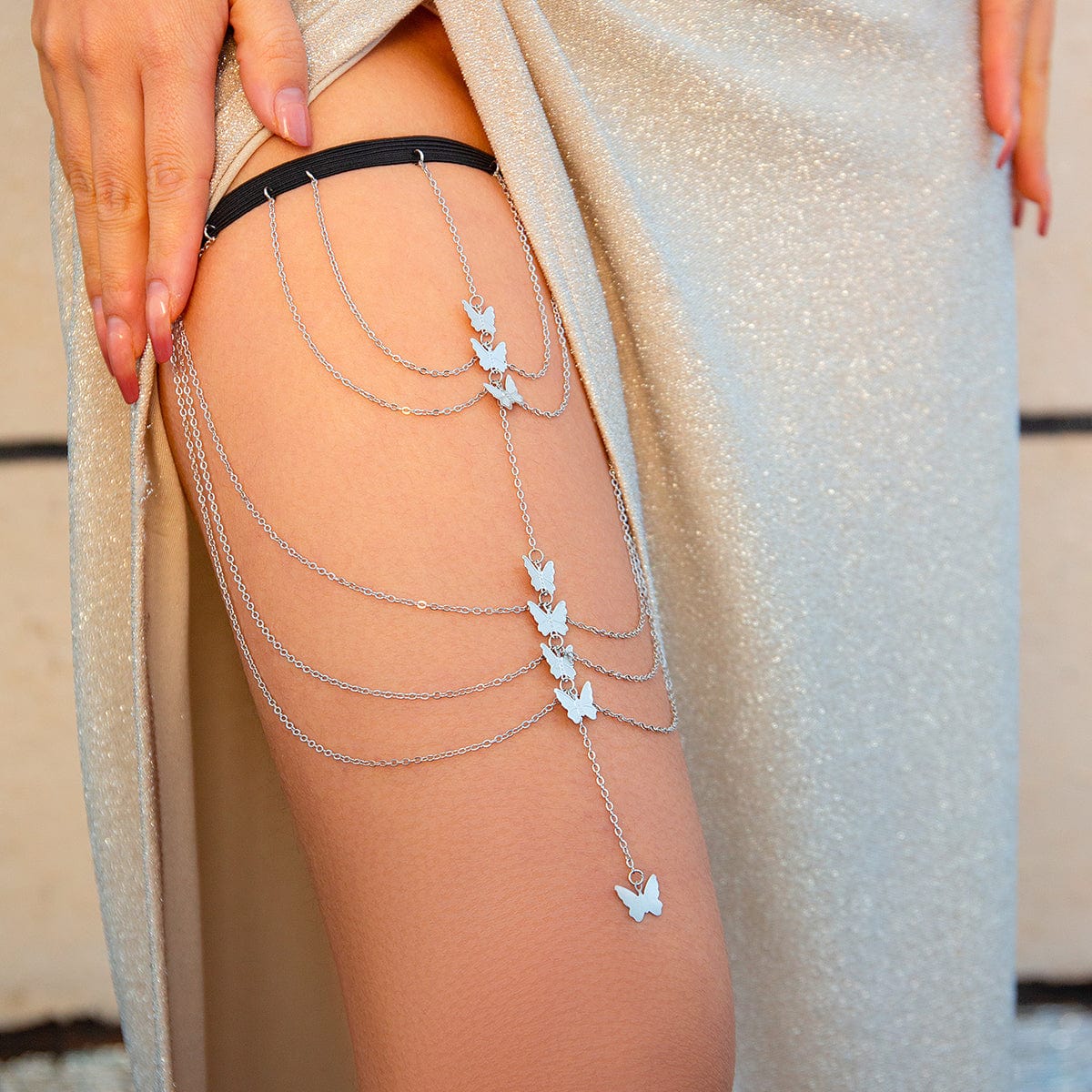 Trendy Layered Butterfly Charm Elastic Thigh Leg Chain